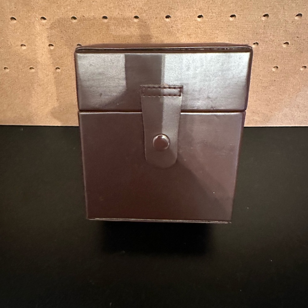 RARE Aramis Leather/Look Trinket Box Felt Lined Debossed Dark Brown Snap Closure